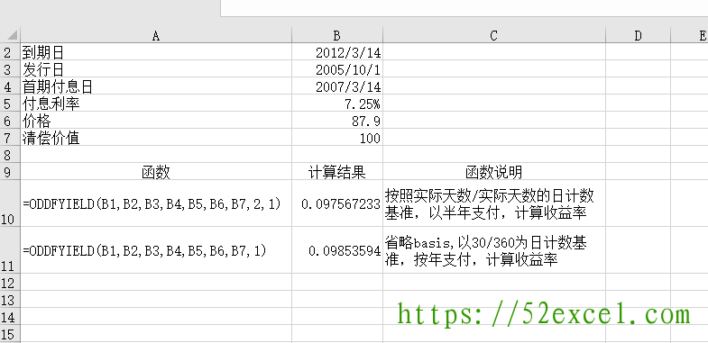 Excel中ODDFYIELD函数用法及模板