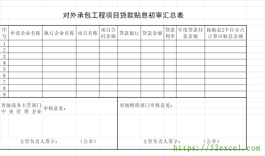 对外承包工程项目贷款贴息初审汇总表Excel模板