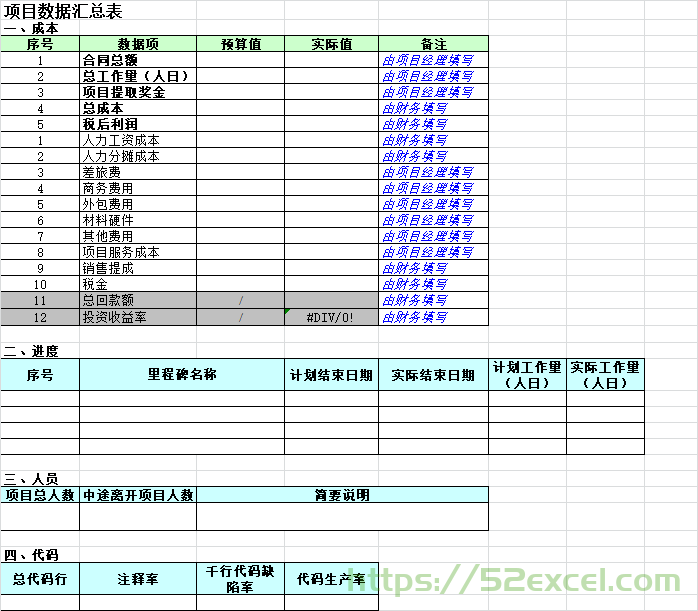 项目数据汇总表Excel模板